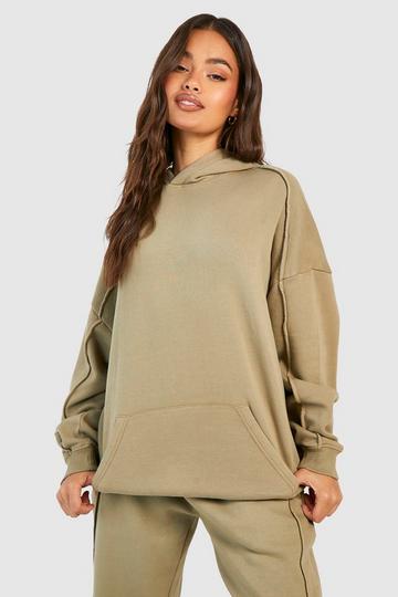 Washed Seam Detail Oversized Hoodie khaki