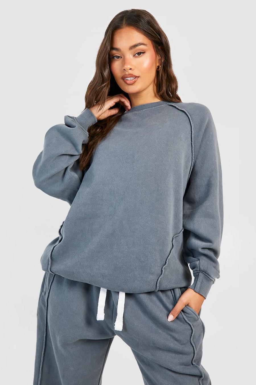 Charcoal Oversize sweatshirt med dekorativ söm image number 1