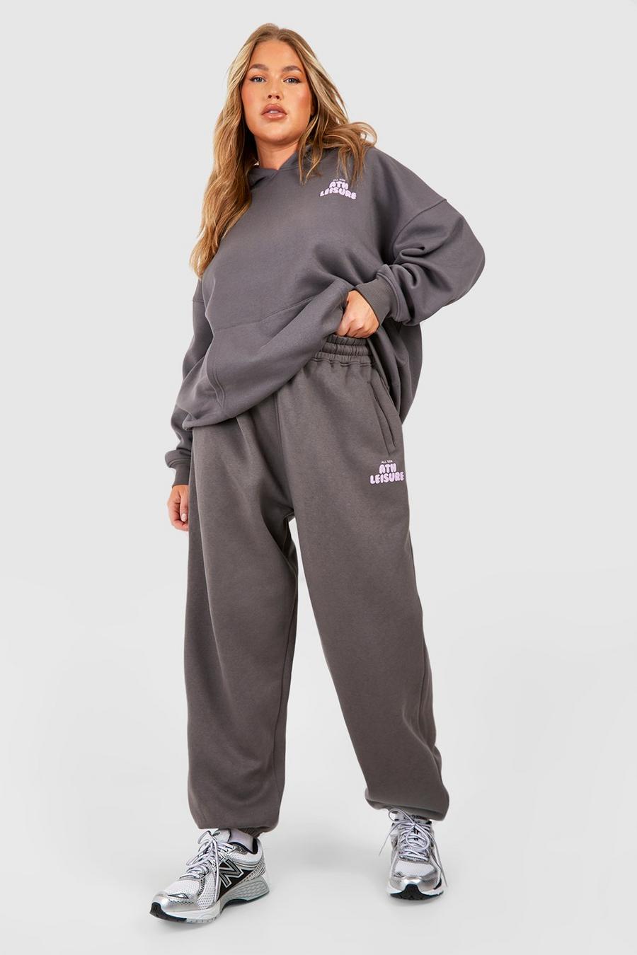 Plus Hoodie-Trainingsanzug mit Athleisure-Print, Charcoal image number 1