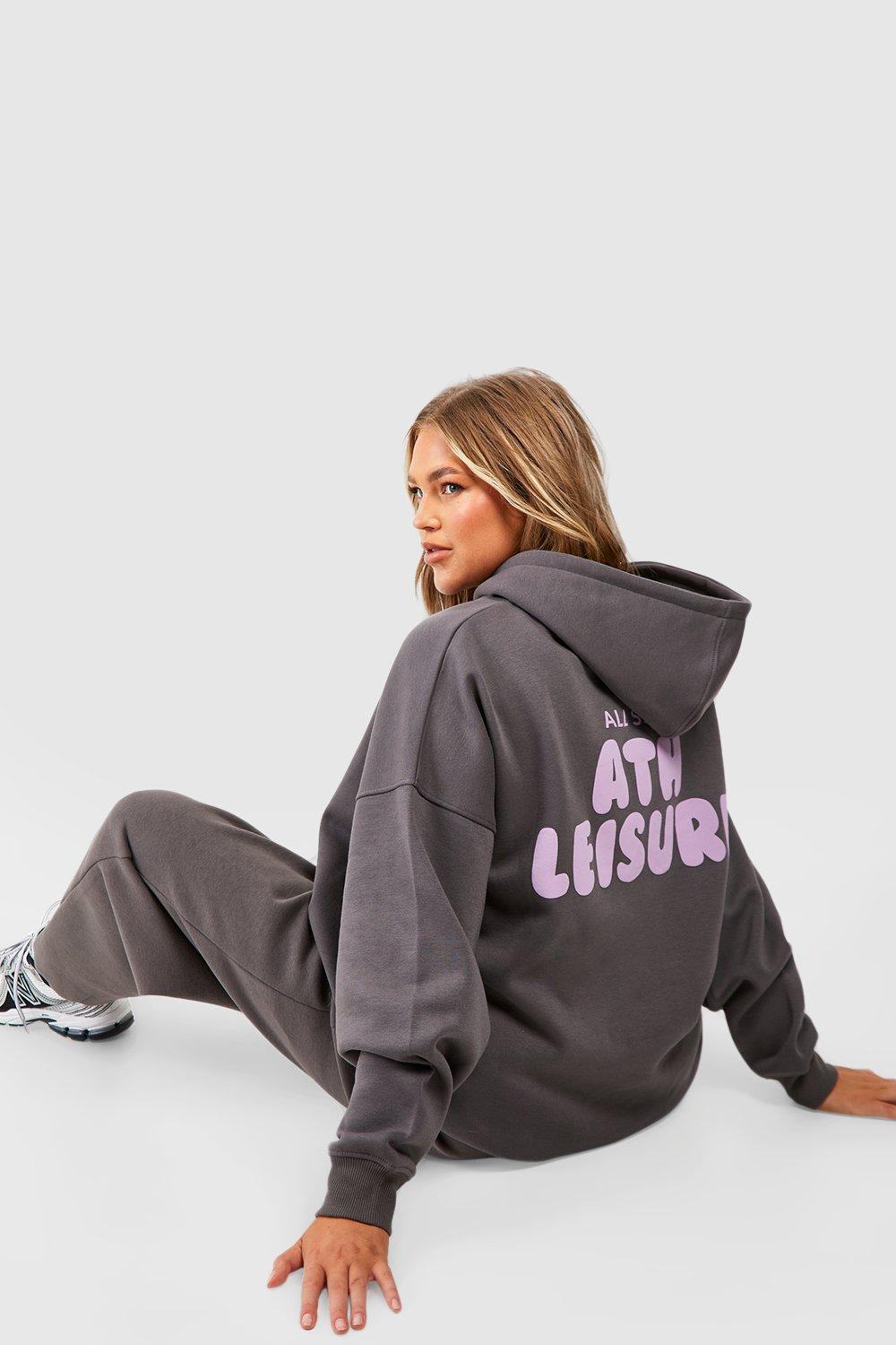 Athleisure Puff Print Slogan Hooded Tracksuit