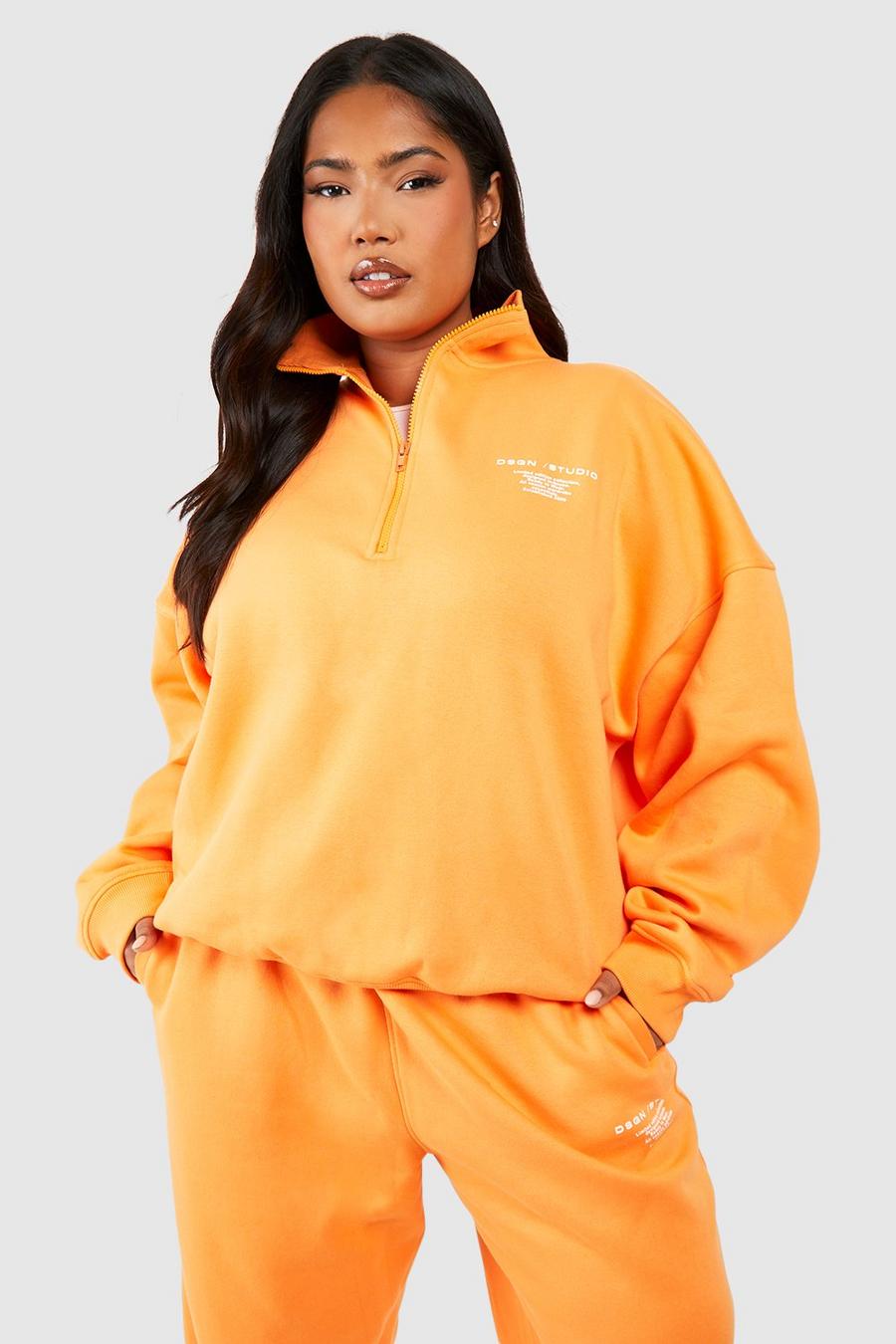 Plus Dsgn Studio Sweatshirt mit halbem Reißverschluss, Orange image number 1