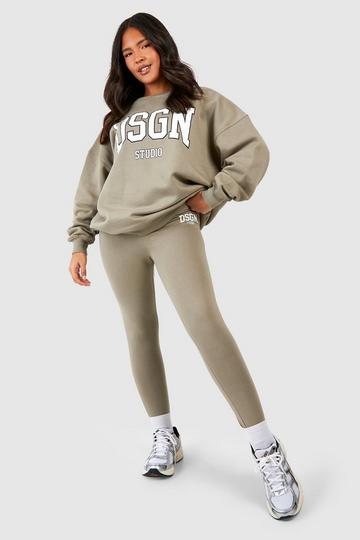 Plus Dsgn Studio Slogan Legging Tracksuit washed khaki