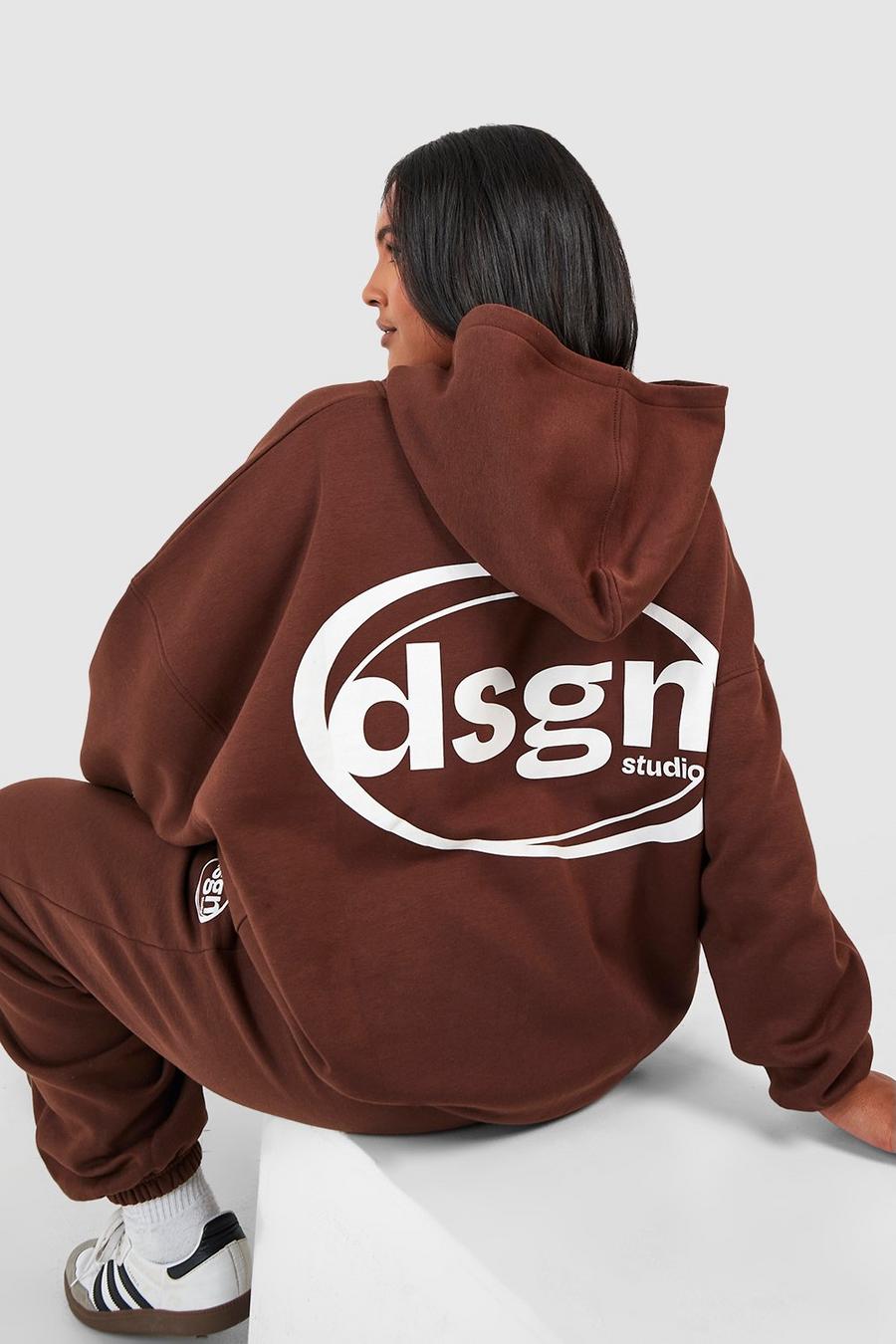 Plus Oversize Hoodie mit Dsgn Print, Chocolate