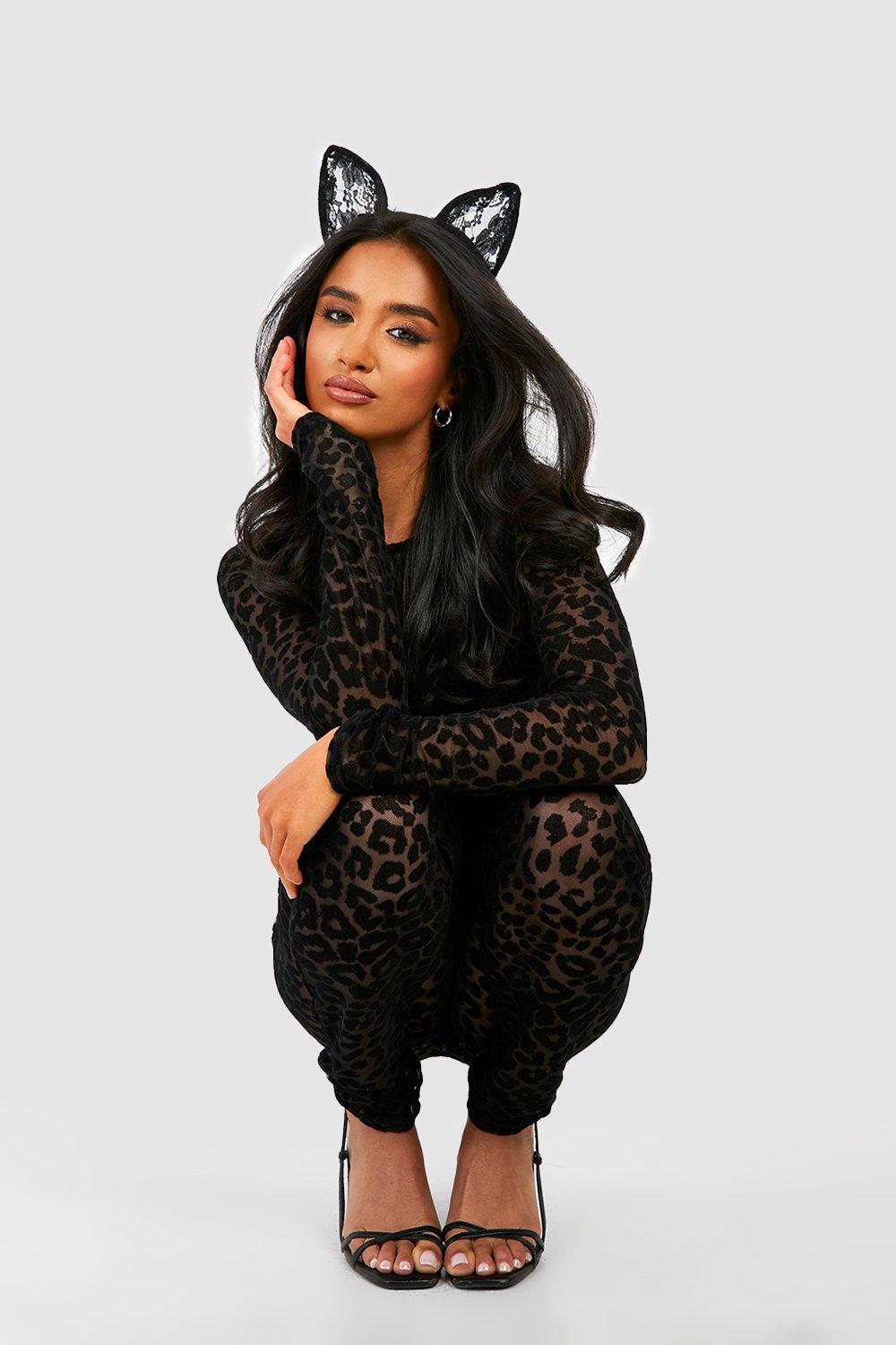 Leopard Print Skinny Camisole Jumpsuit Women Mesh Flocking Low