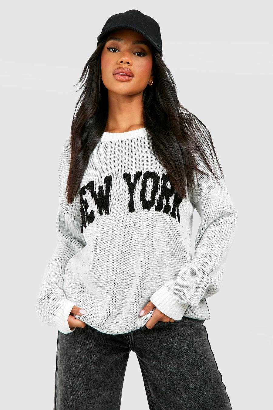 Ivory white Textured New York Slogan Sweater