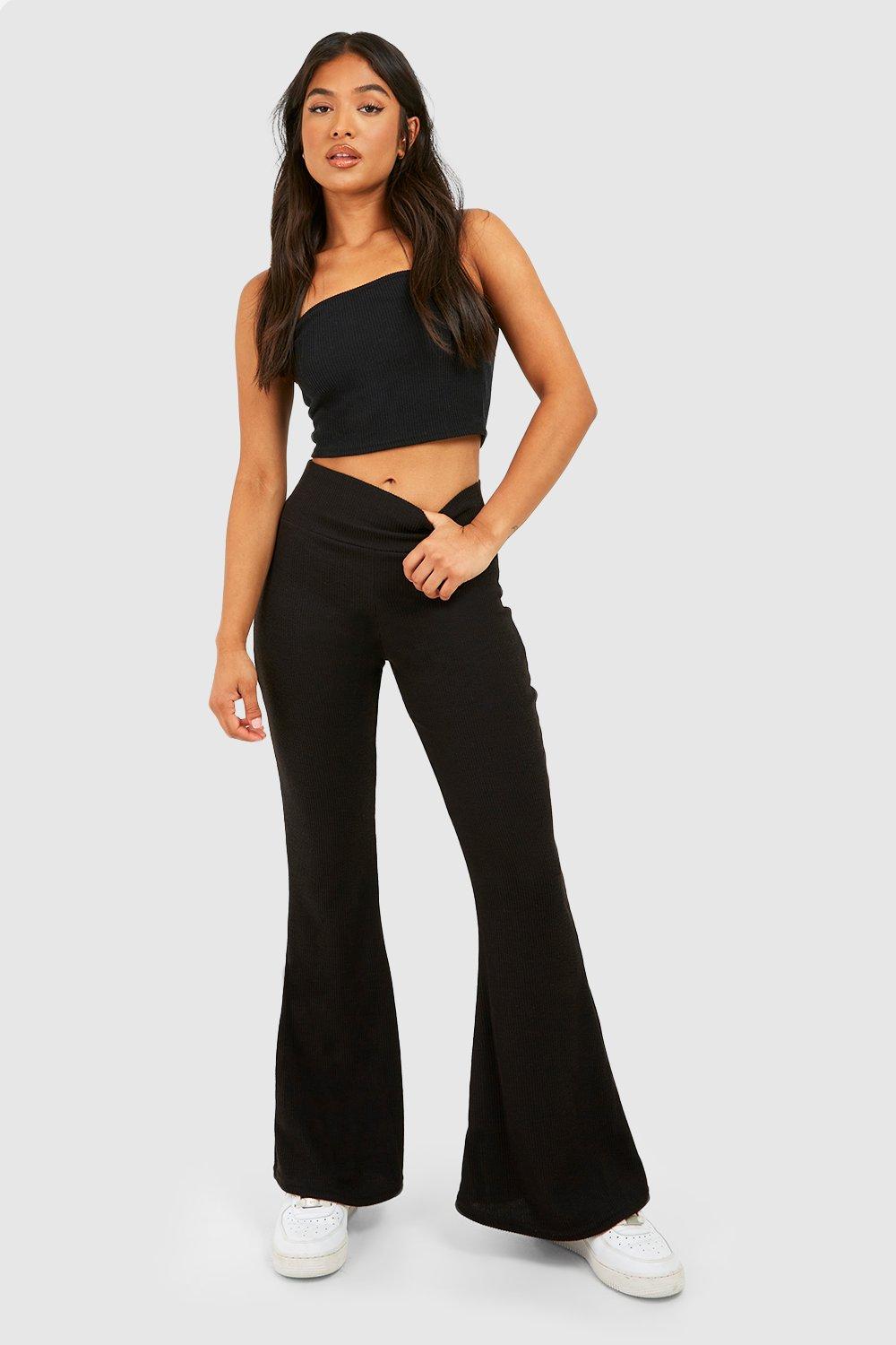 Women's Petite Crinkle Rib Flare Pants