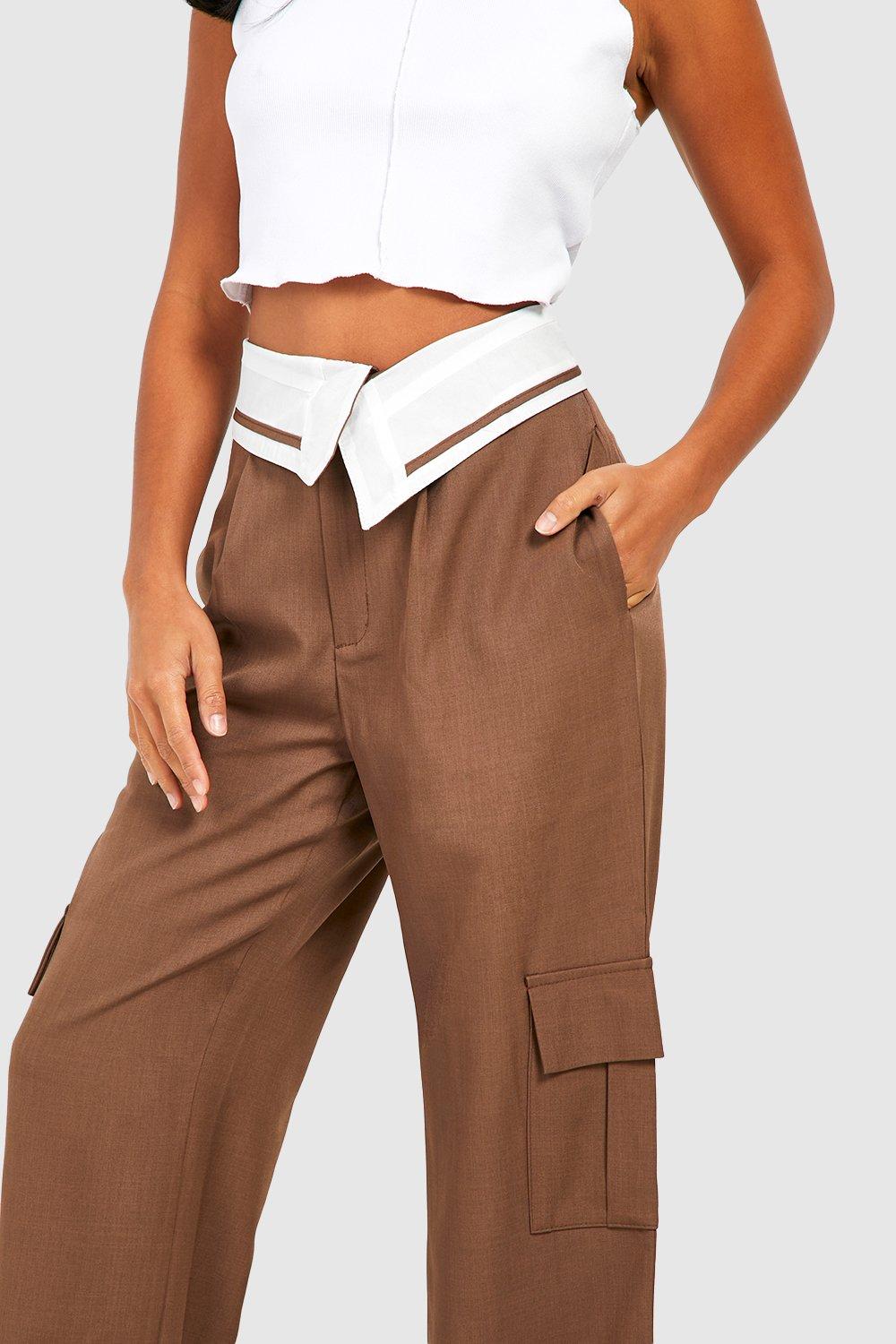Fold Over Waistband Front Pleated Pants, Chocolate – Punch Clothing