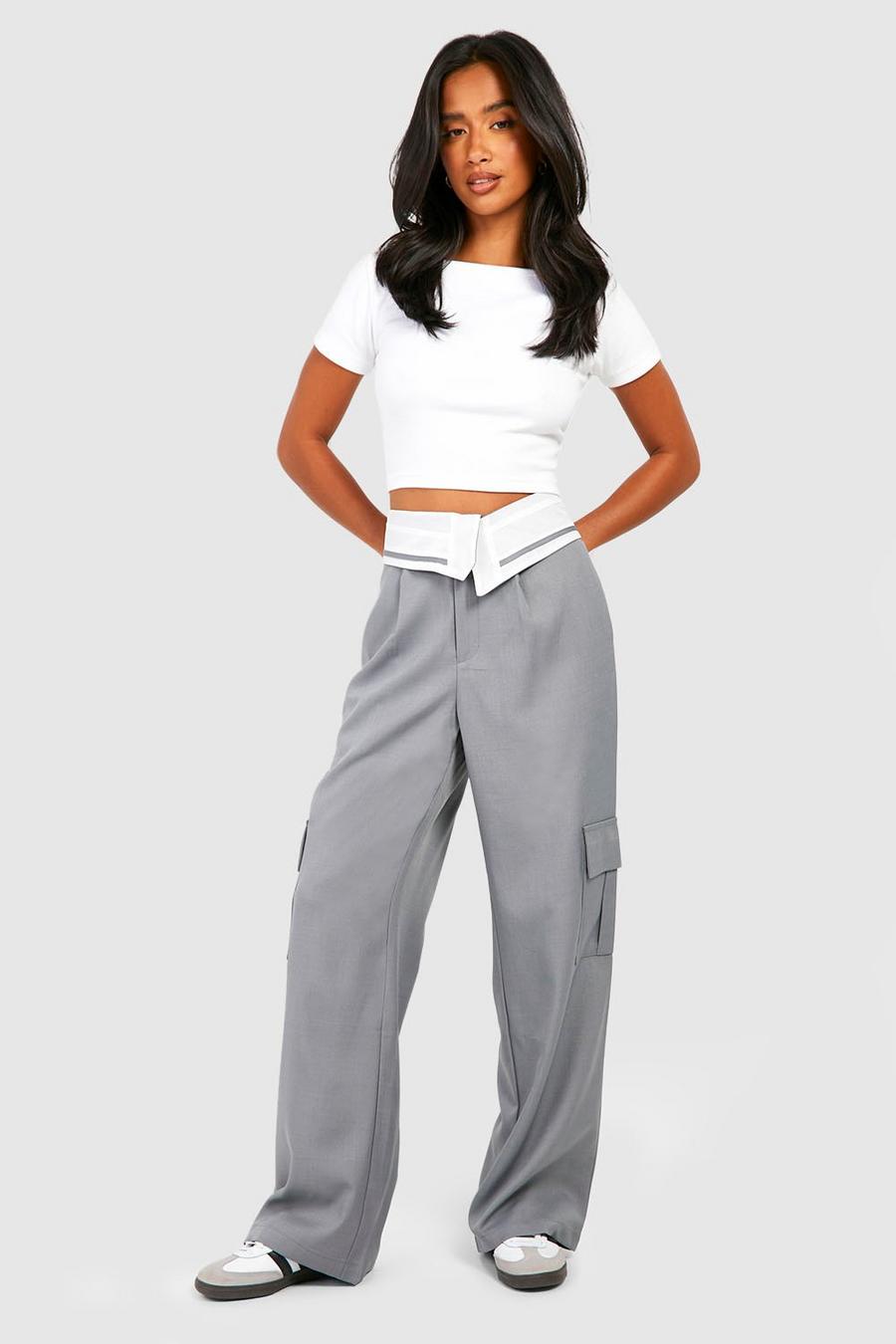 Dark grey Petite Foldover Waistband Tailored Trousers image number 1