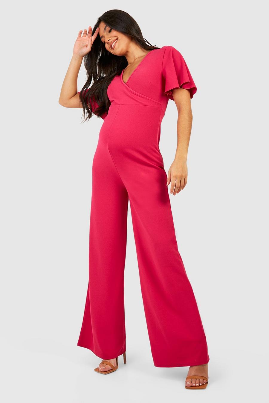 Hot pink Maternity Wrap Front Wide Leg Jumpsuit