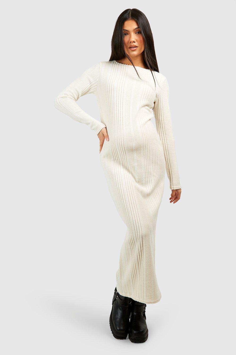 Buy Boohoo Maternity Linen Look Tie Strap Midaxi Dress In Cream