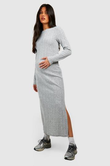 Maternity Soft Rib Knitted Midi Dress grey marl