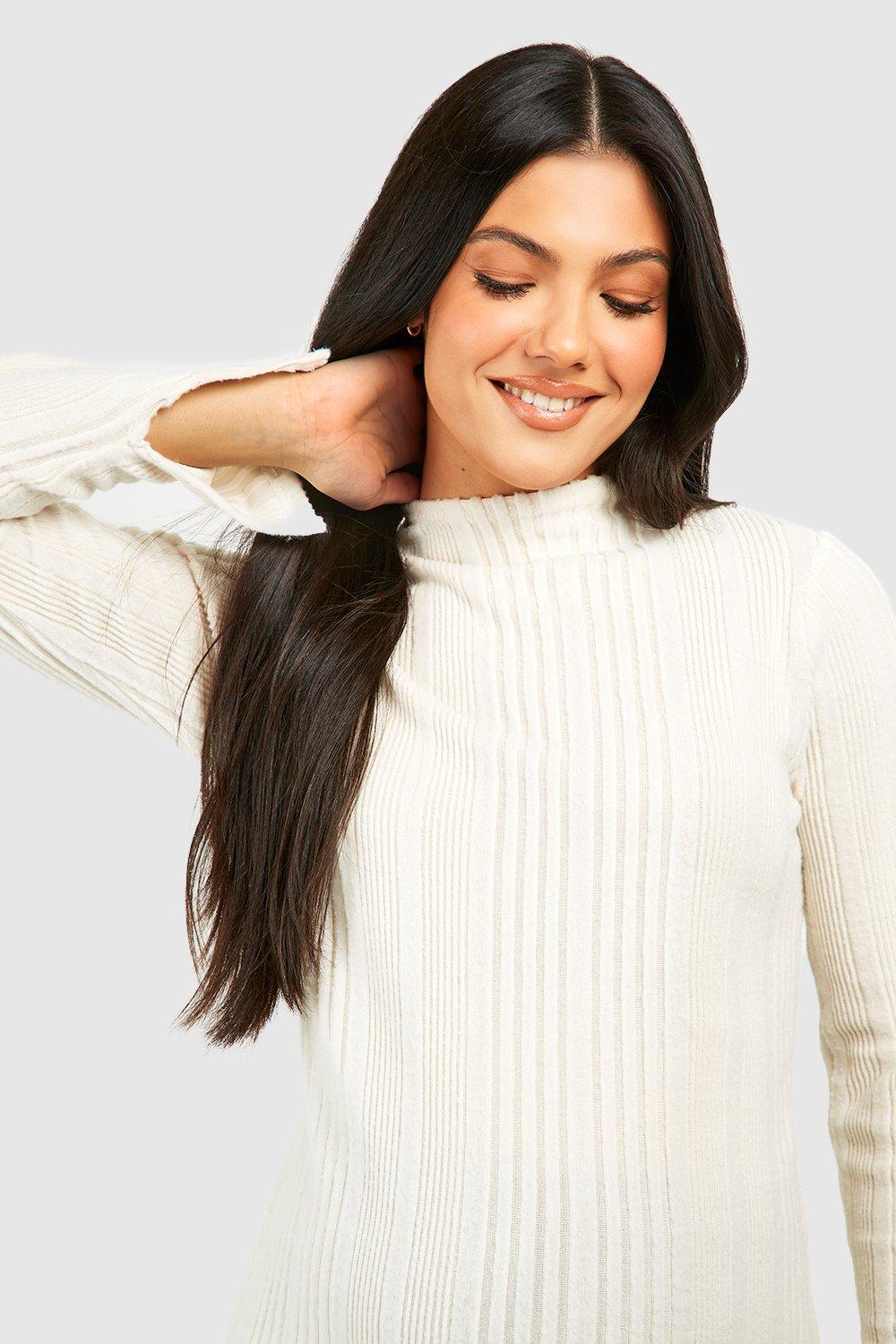 Maternity Soft Rib Side Split High Neck Sweater