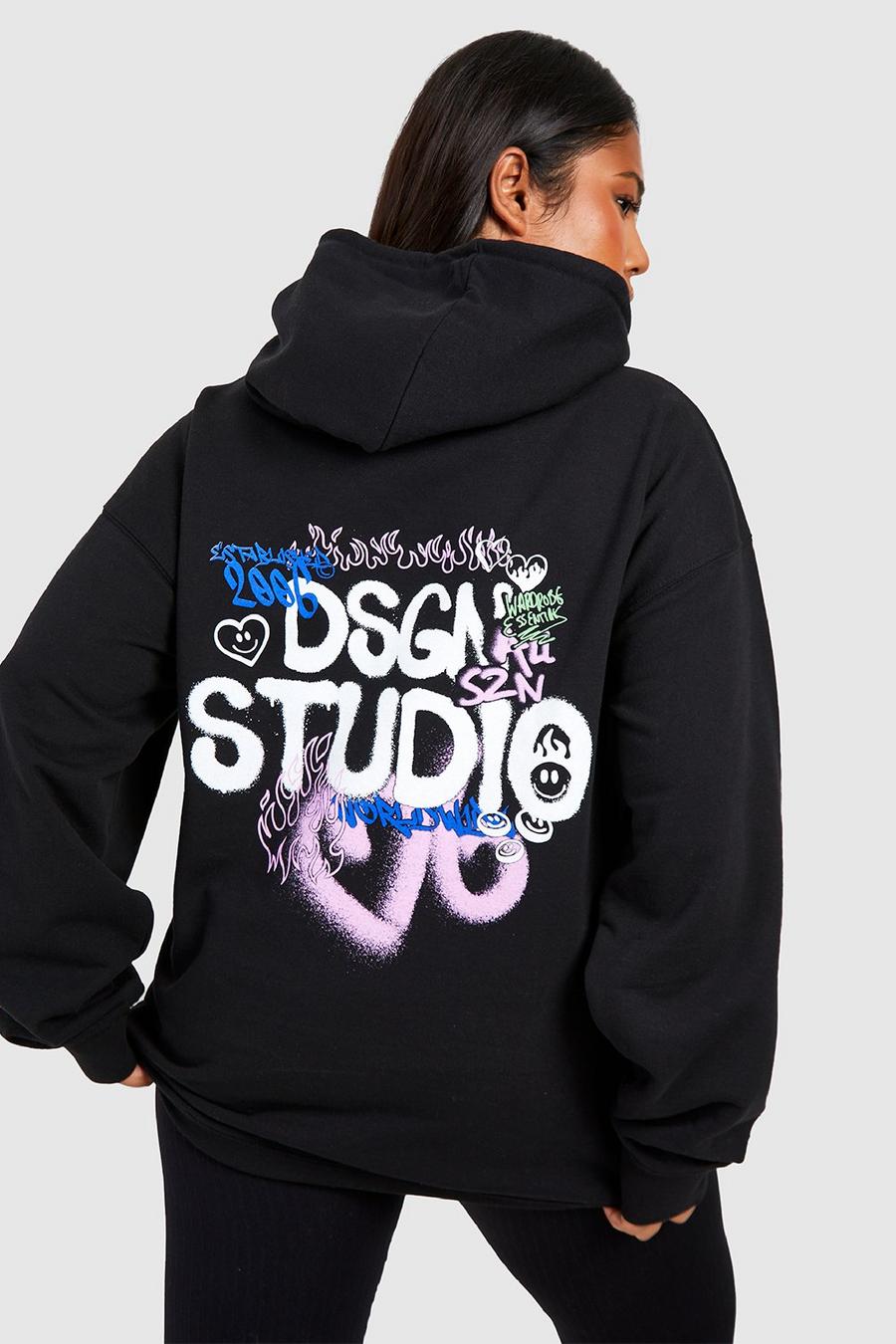 Black Plus Dsgn Oversize hoodie med graffititryck image number 1