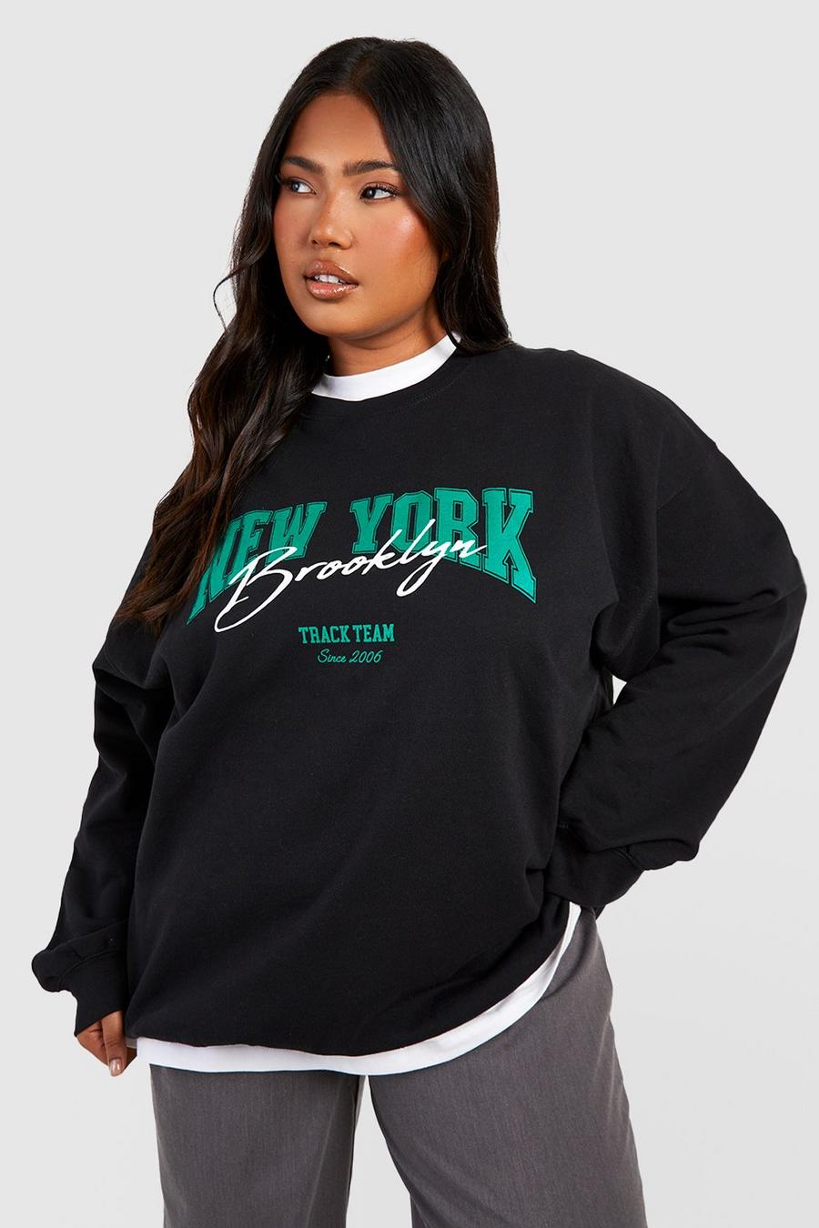Grande taille - Sweat oversize à slogan New York, Black image number 1