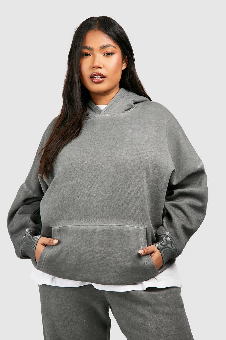 Charcoal Plus Oversize hoodie med tvättad effekt