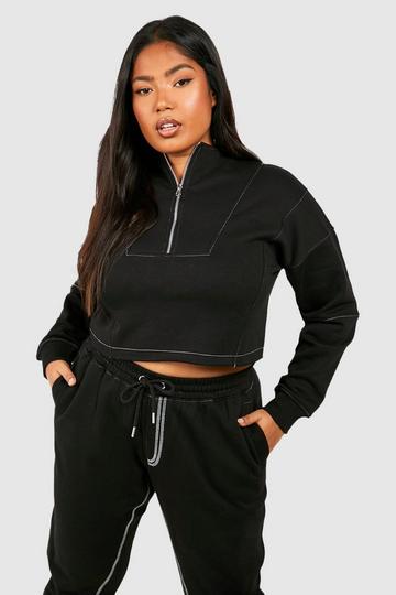 Black Plus Contrast Stitch Half Zip Sweatshirt