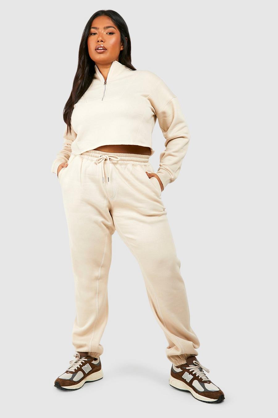 Pantaloni tuta Plus Size oversize con cuciture a contrasto, Stone image number 1