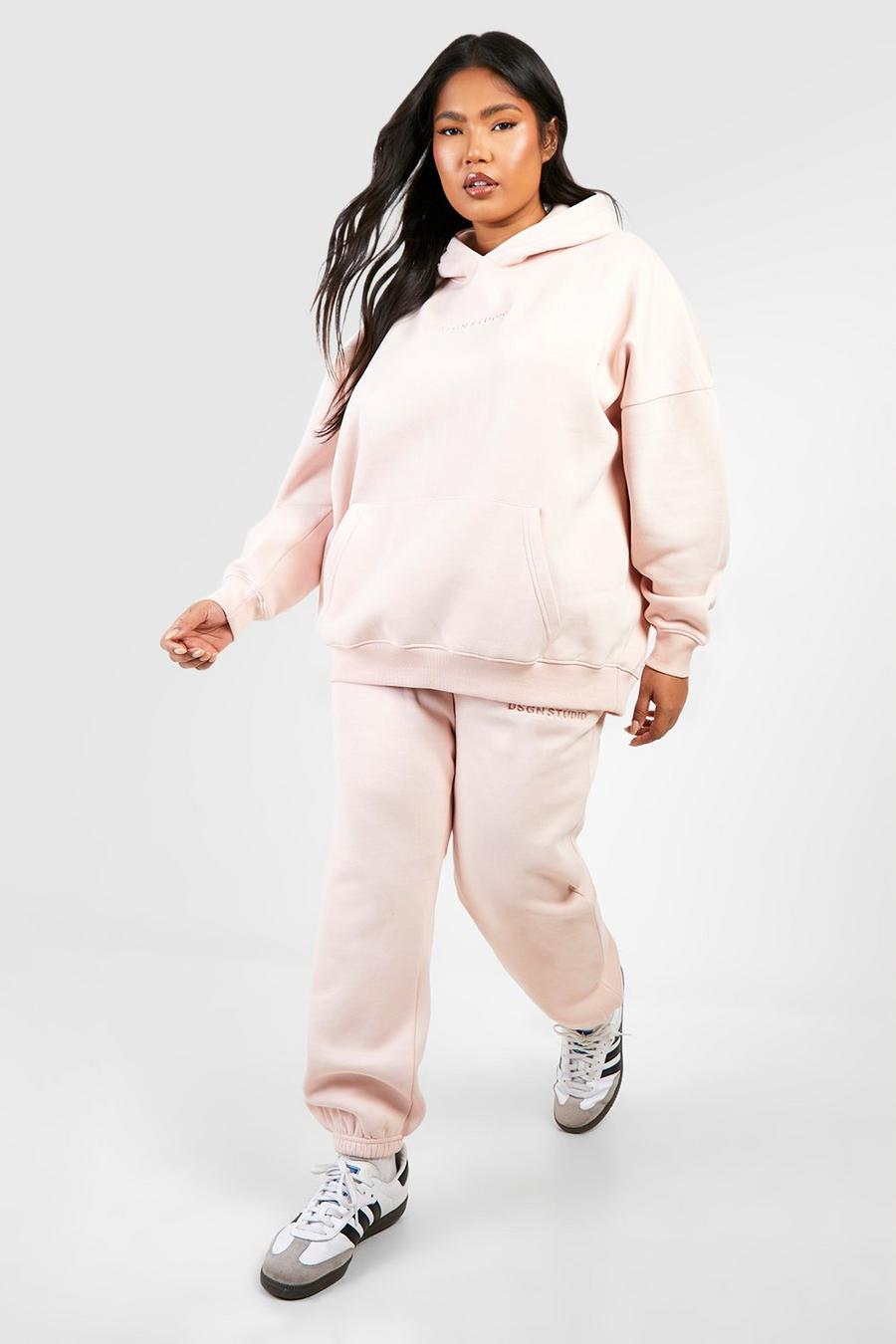 Plus Oversize Hoodie-Trainingsanzug mit Dsgn-Prägung, Pink image number 1