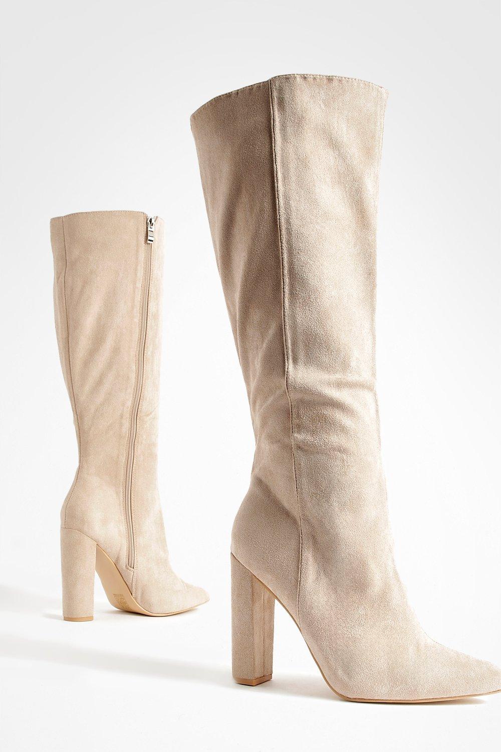 Wide Width Pointed Knee High Heeled Boots