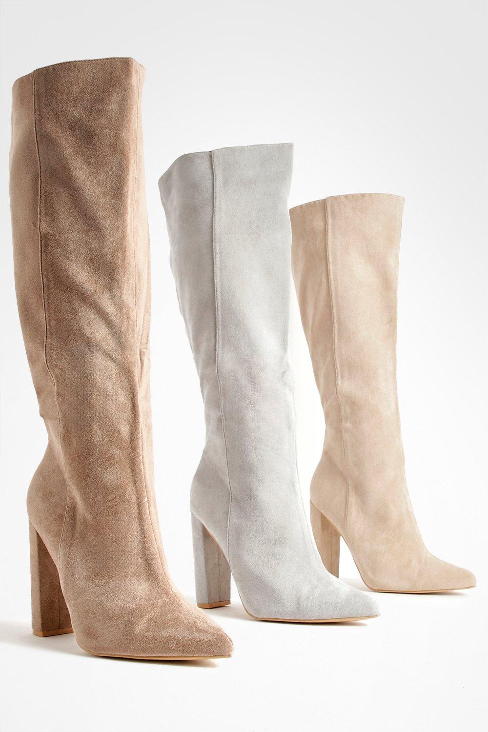 Beige knee hotsell high heel boots