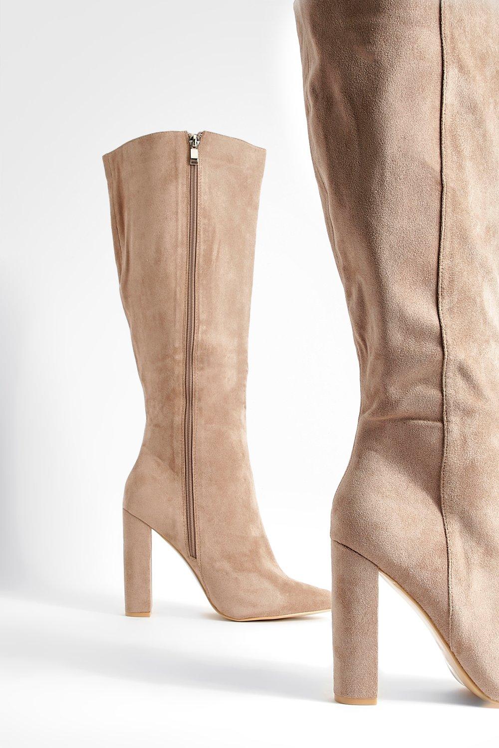 Wide Fit Pointed Knee High Heeled Boots boohoo