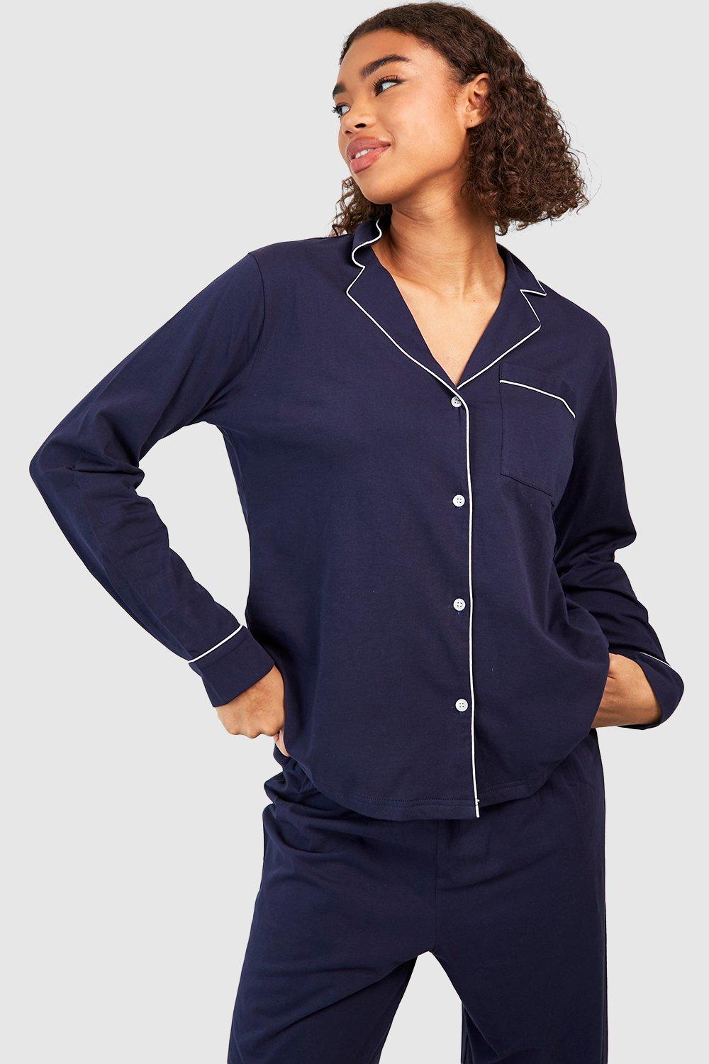 Women's Tall Jersey Button Pj Long Sleeve Trouser Set