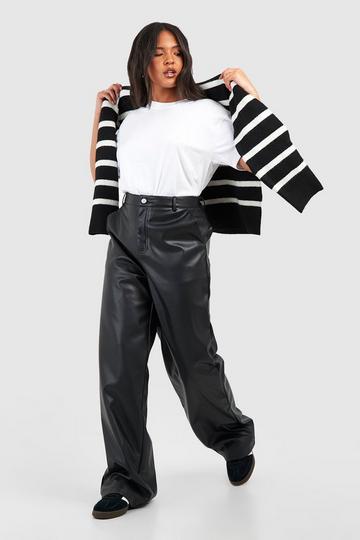 Black Plus Pu Straight Leg Pants