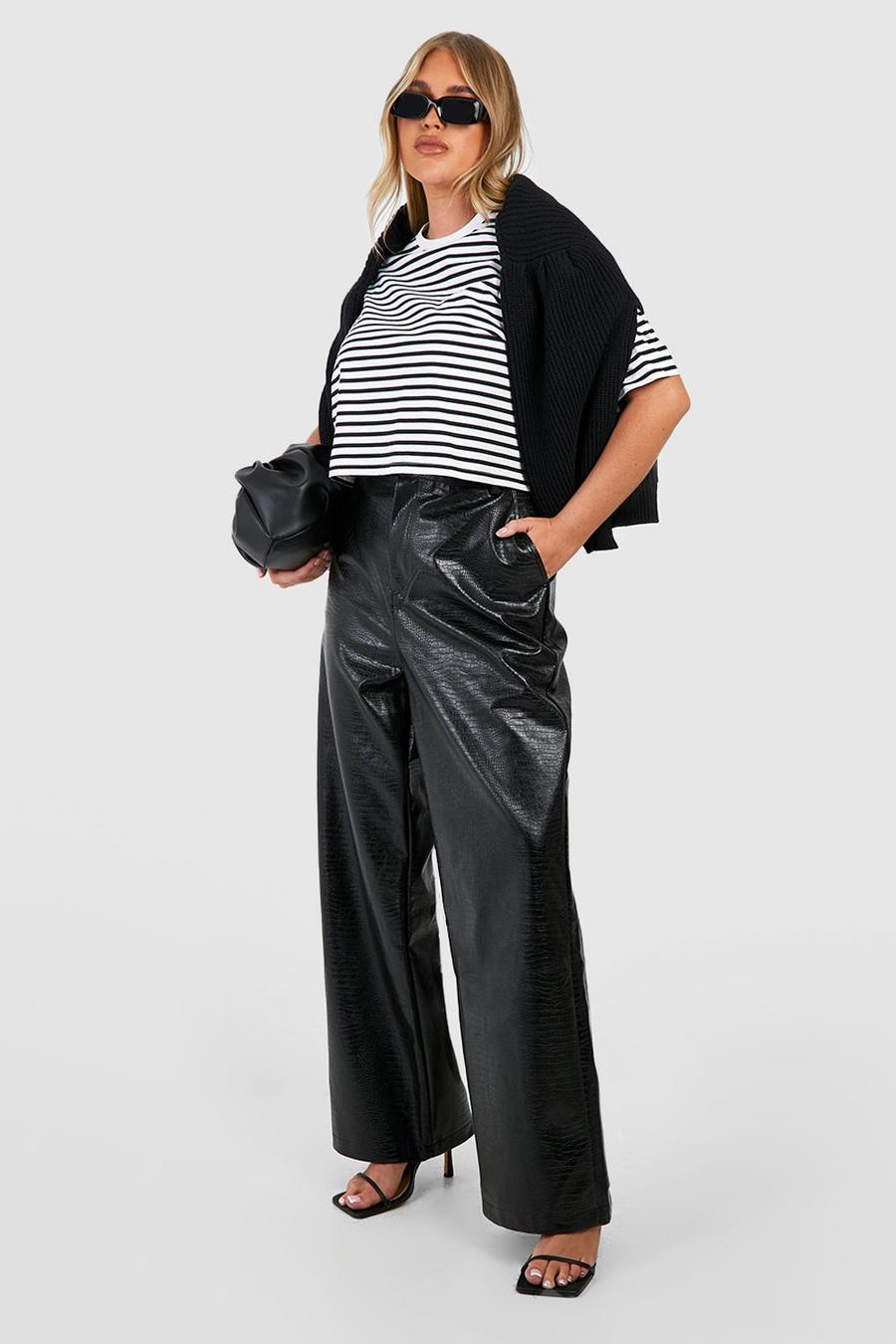 Grande taille - Pantalon large en simili croco, Black image number 1