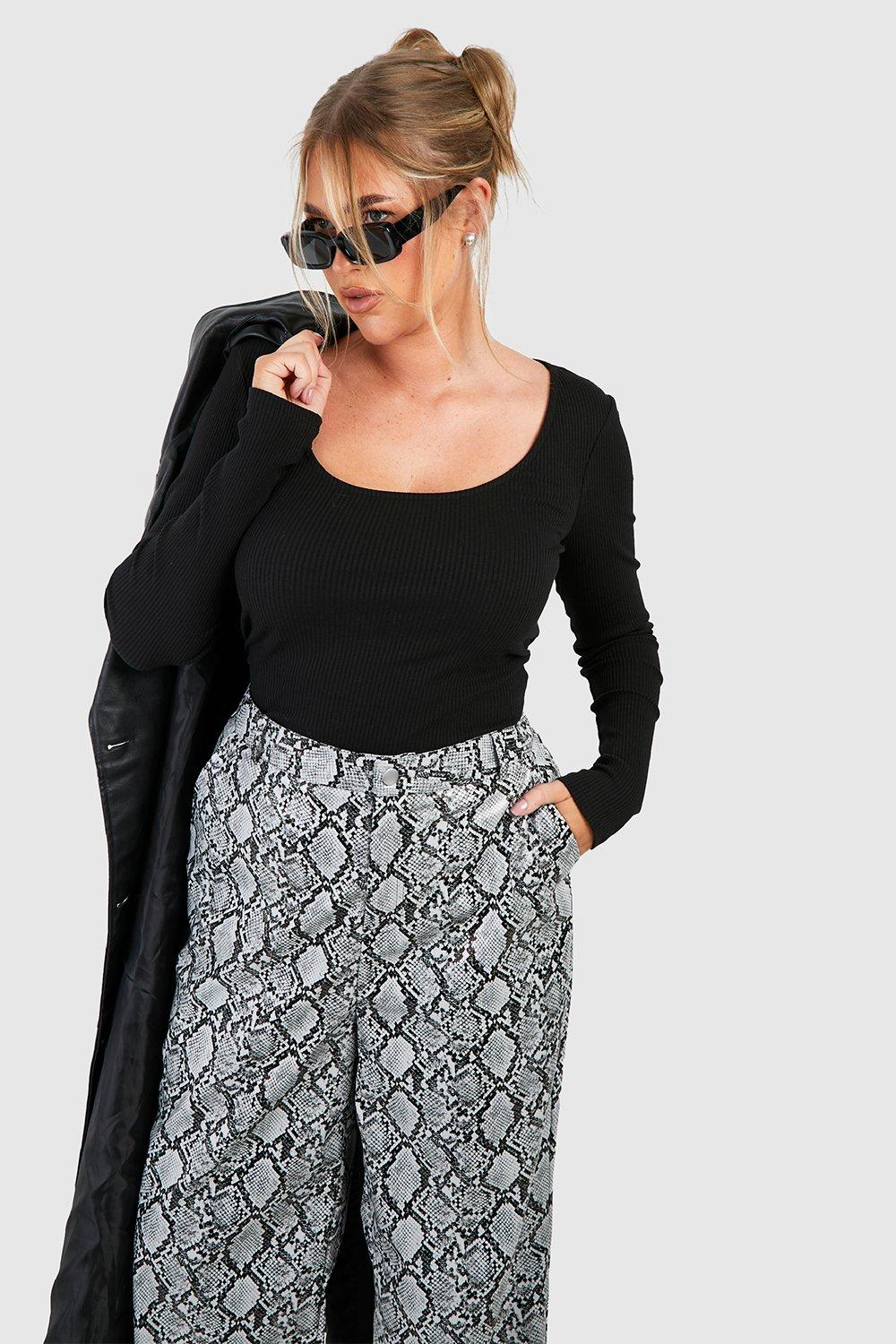 Plus Snake Faux Leather Wide Leg Pants