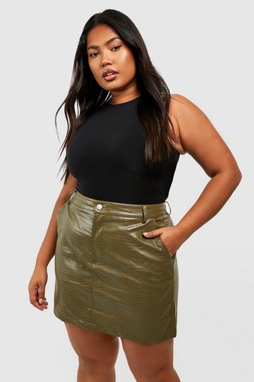 Plus Croc Pu Mini Skirt khaki