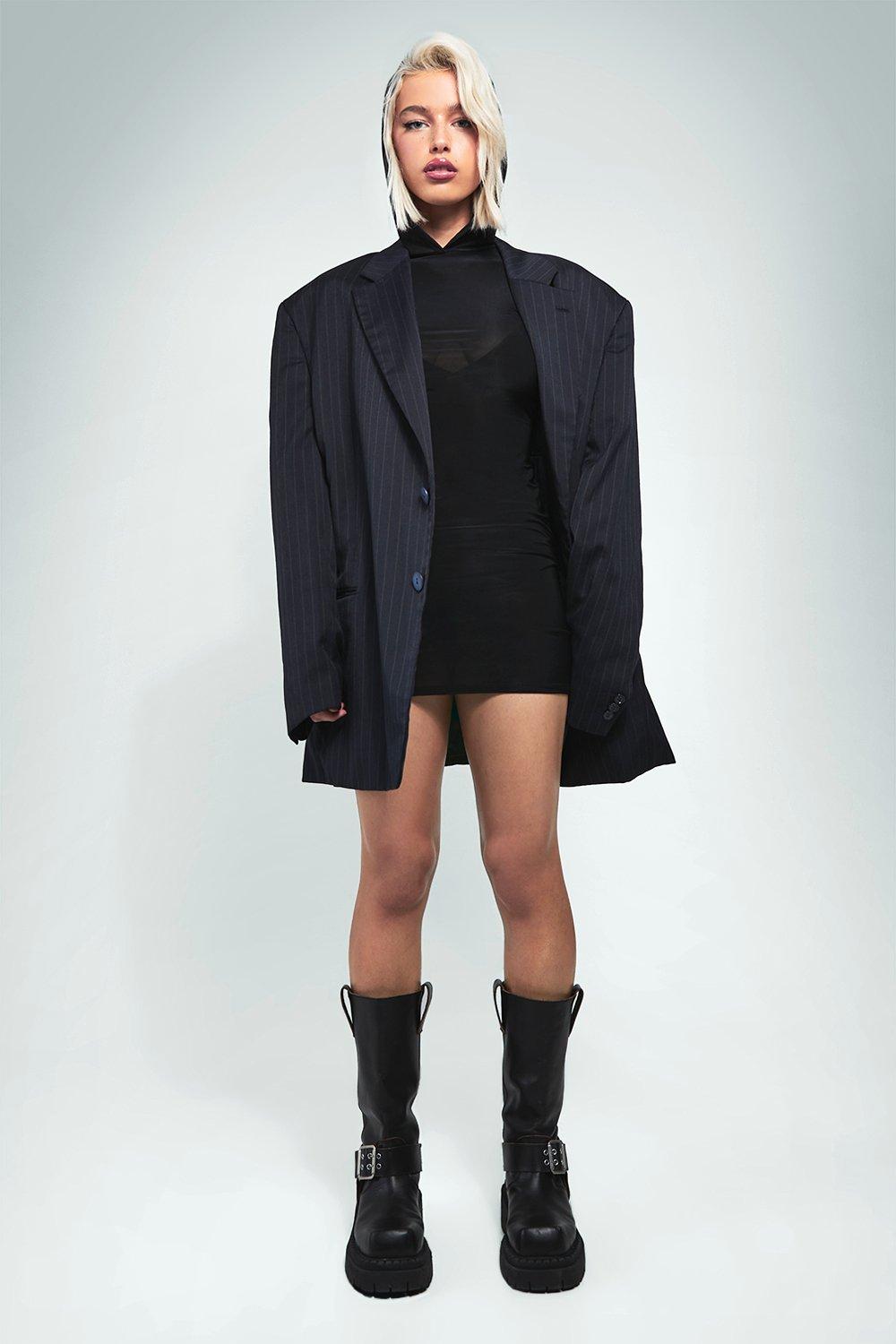 Black Kourtney Kardashian Barker Slinky Hooded Mini Dress boohoo UK