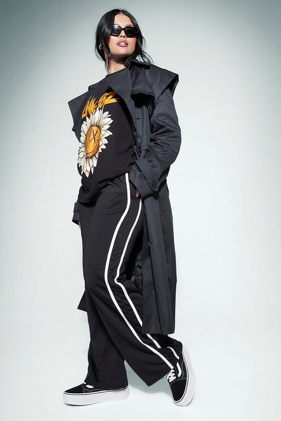 Kourtney Kardashian Barker - Pantalón deportivo de pernera ancha con estampado Barker , Black negro