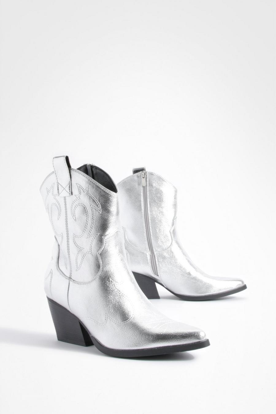 Silver Stitch Detail Ankle Western Cowboy Boots