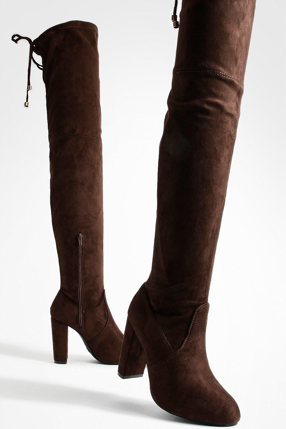 Block Heel Stretch Knee High Boots boohoo CA