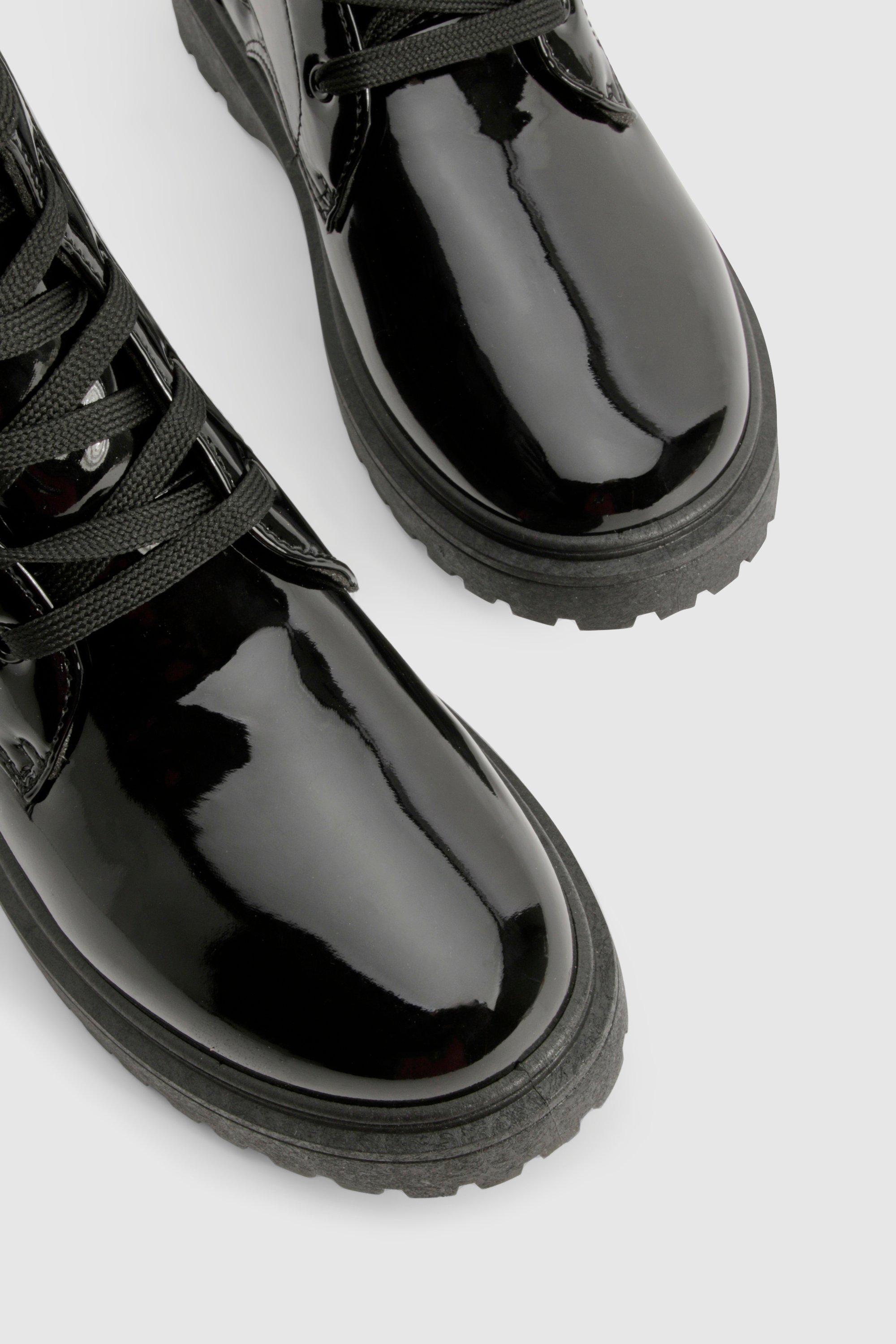 Black patent shop biker boots