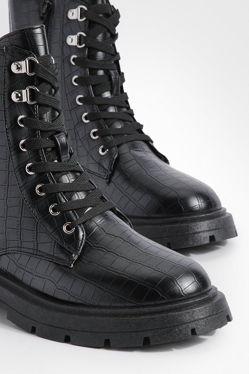 Black croc biker boots sale