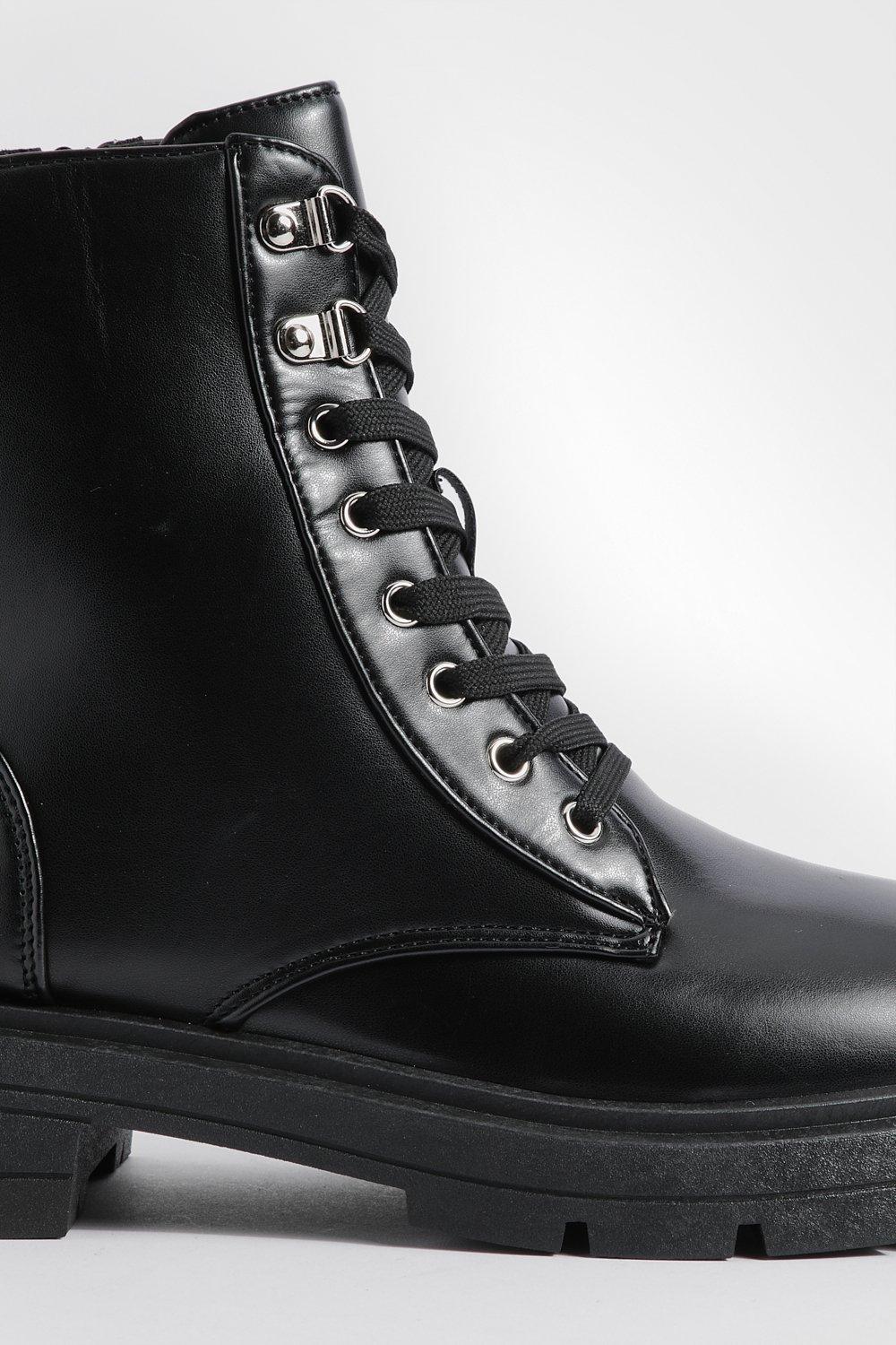 Wide Fit Tab Detail Biker Boots boohoo NZ