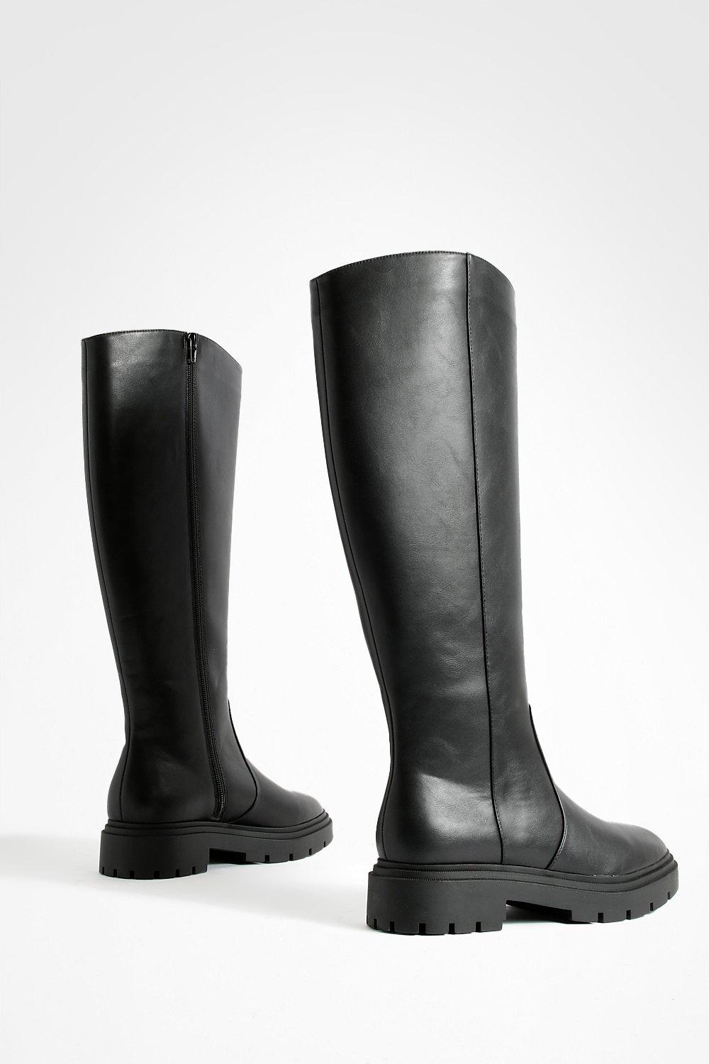 Minimal Chunky Sole Knee High Boots boohoo