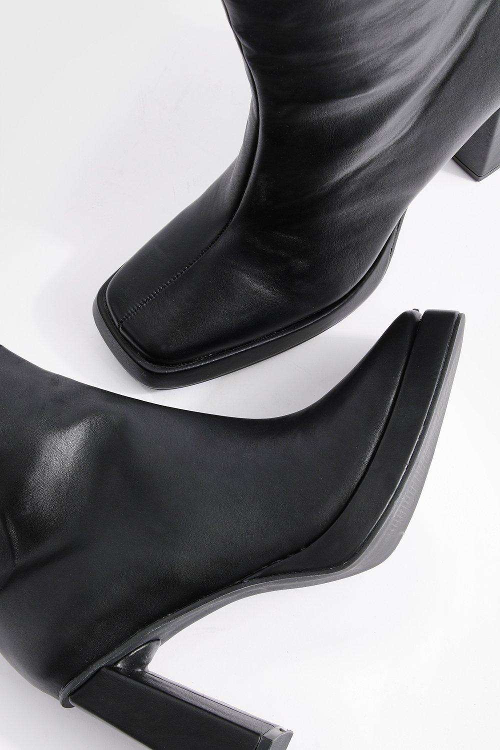 Square Toe Platform Knee High Boots boohoo