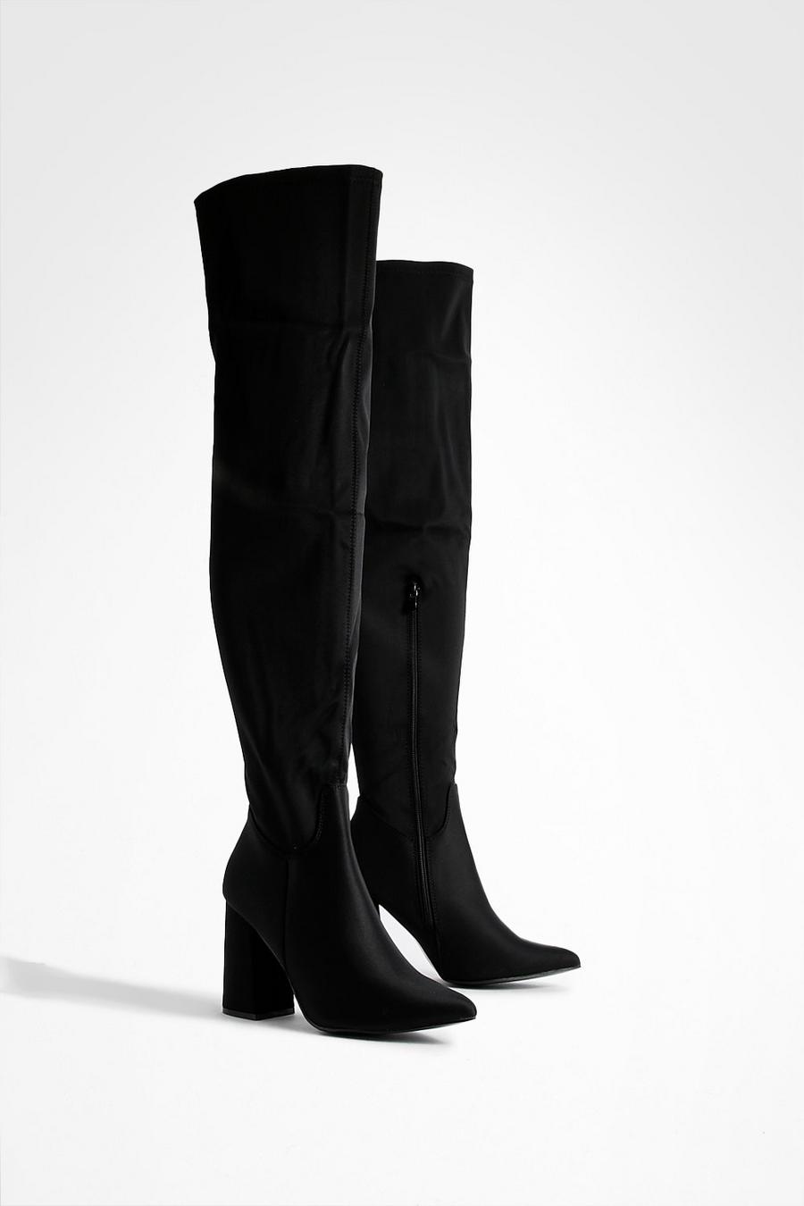 Black Wide Fit Block Heel Over The Knee Boots image number 1