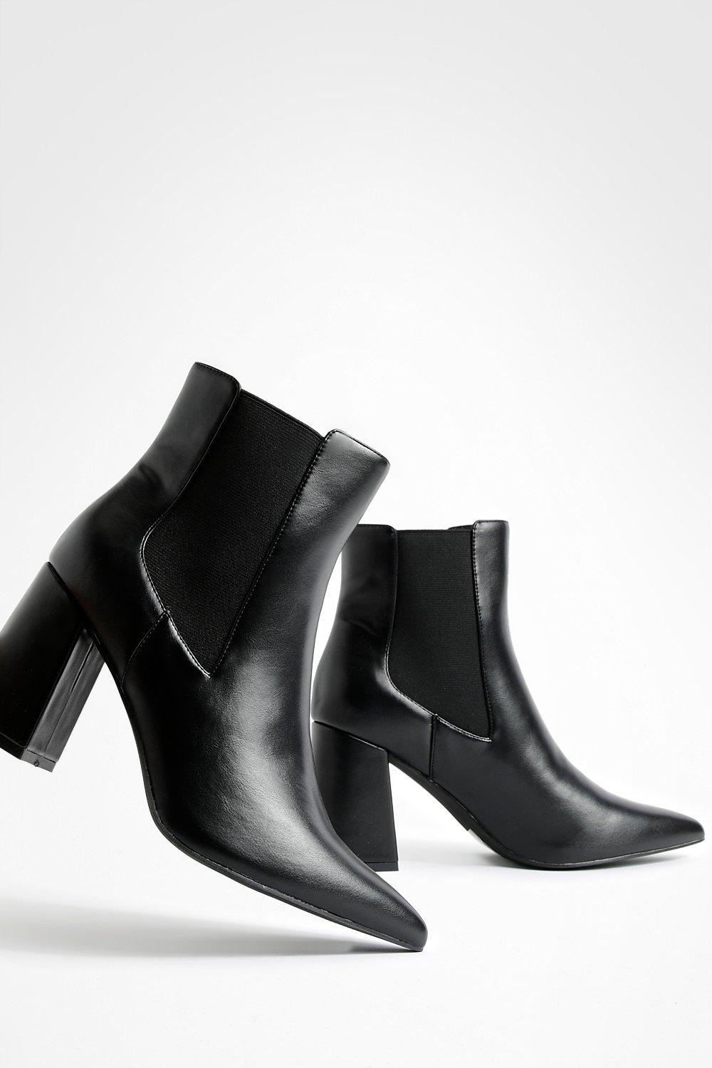 Pointed toe chunky heel on sale boots