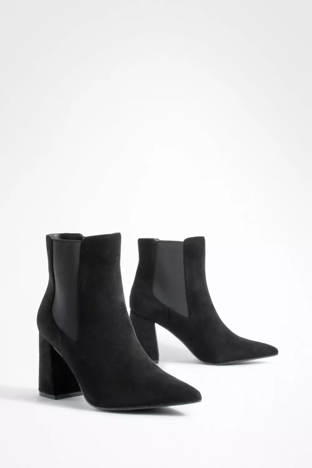 Black Faux Suede Block Heel Pointed Toe Ankle Boots alternative image