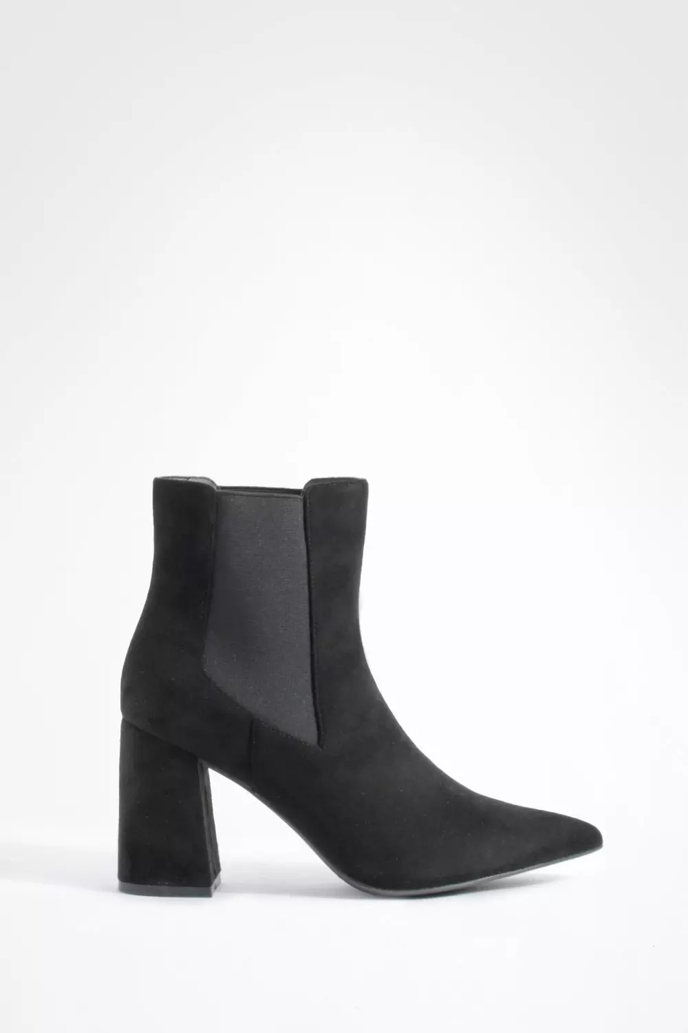 Black Faux Suede Block Heel Pointed Toe Ankle Boots alternative image
