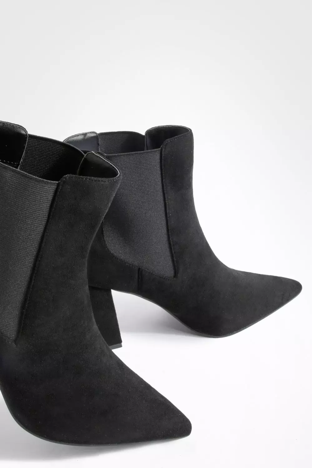 Black Faux Suede Block Heel Pointed Toe Ankle Boots alternative image