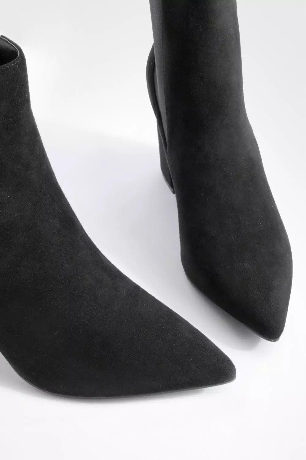 Black Faux Suede Block Heel Pointed Toe Ankle Boots alternative image