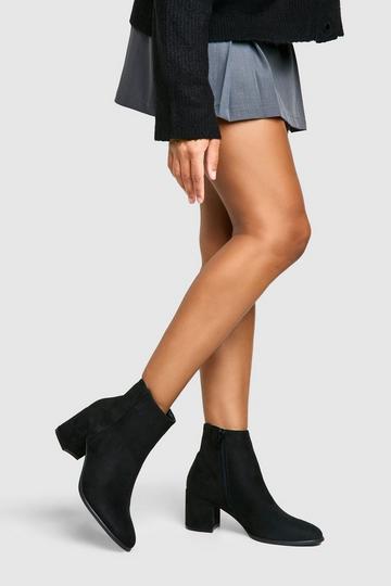 Black Block Heel Ankle Faux Suede Shoe Boots