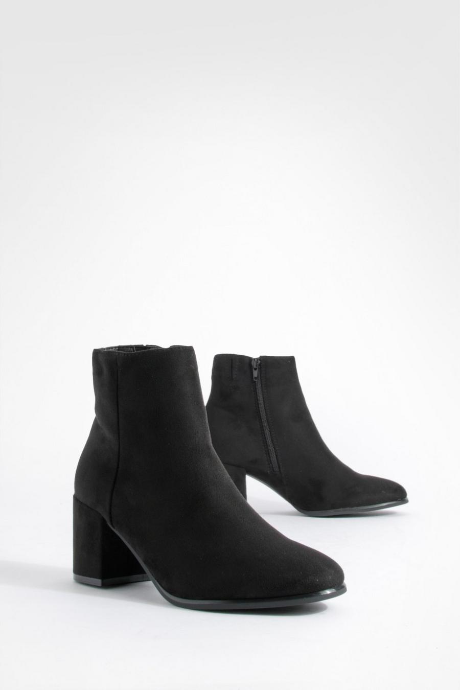 Black Block Heel Ankle Faux Suede Shoe Boots  