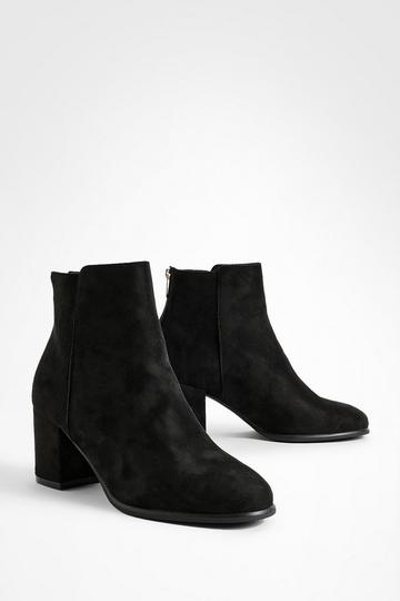 Black Wide Fit Faux Suede Low Block Heel Ankle Boots