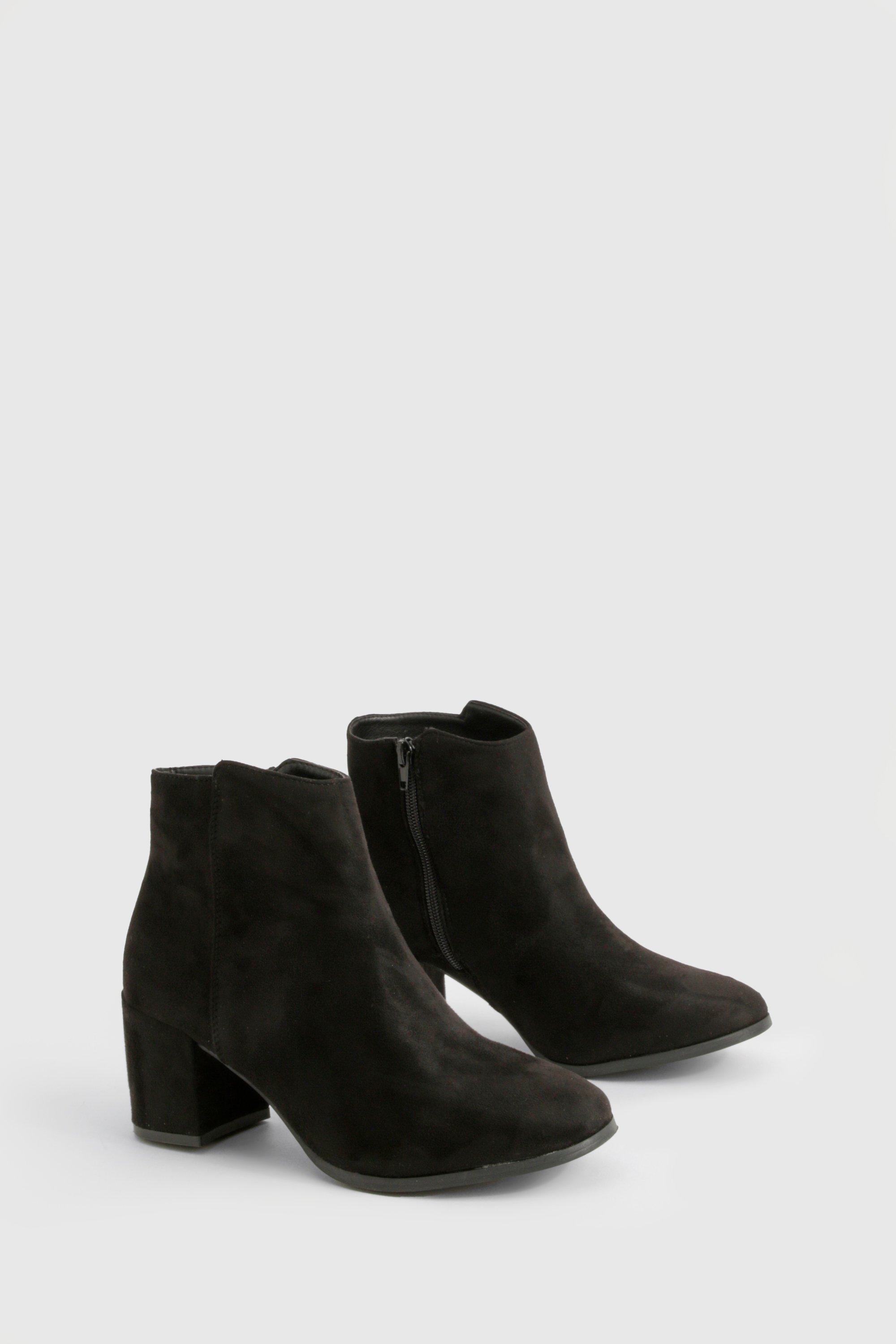 Wide Width Low Block Heel Ankle Boots