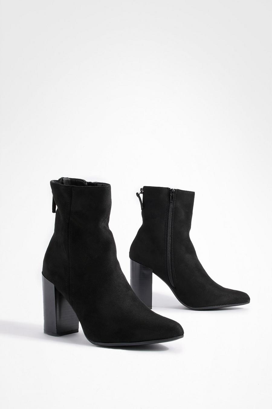 Block Heel Faux Suede Pointed Ankle Boots | Boohoo UK